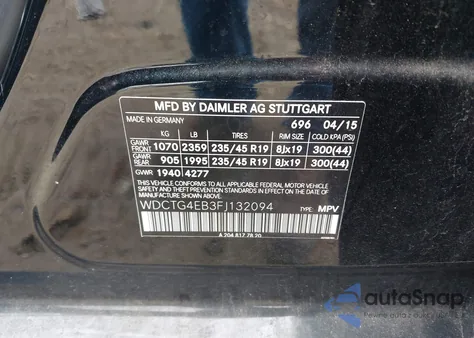 2015 Mercedes-Benz Gla 250 from USA, damaged, VIN WDCTG4EB3FJ132094